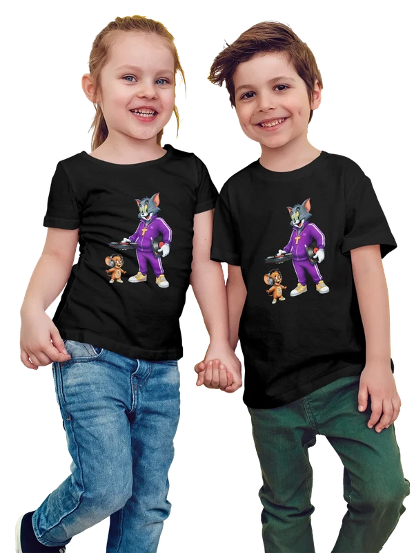 Футболка Том и Джерри мультфильм диджей музыка винил — Чёрная, фото 1