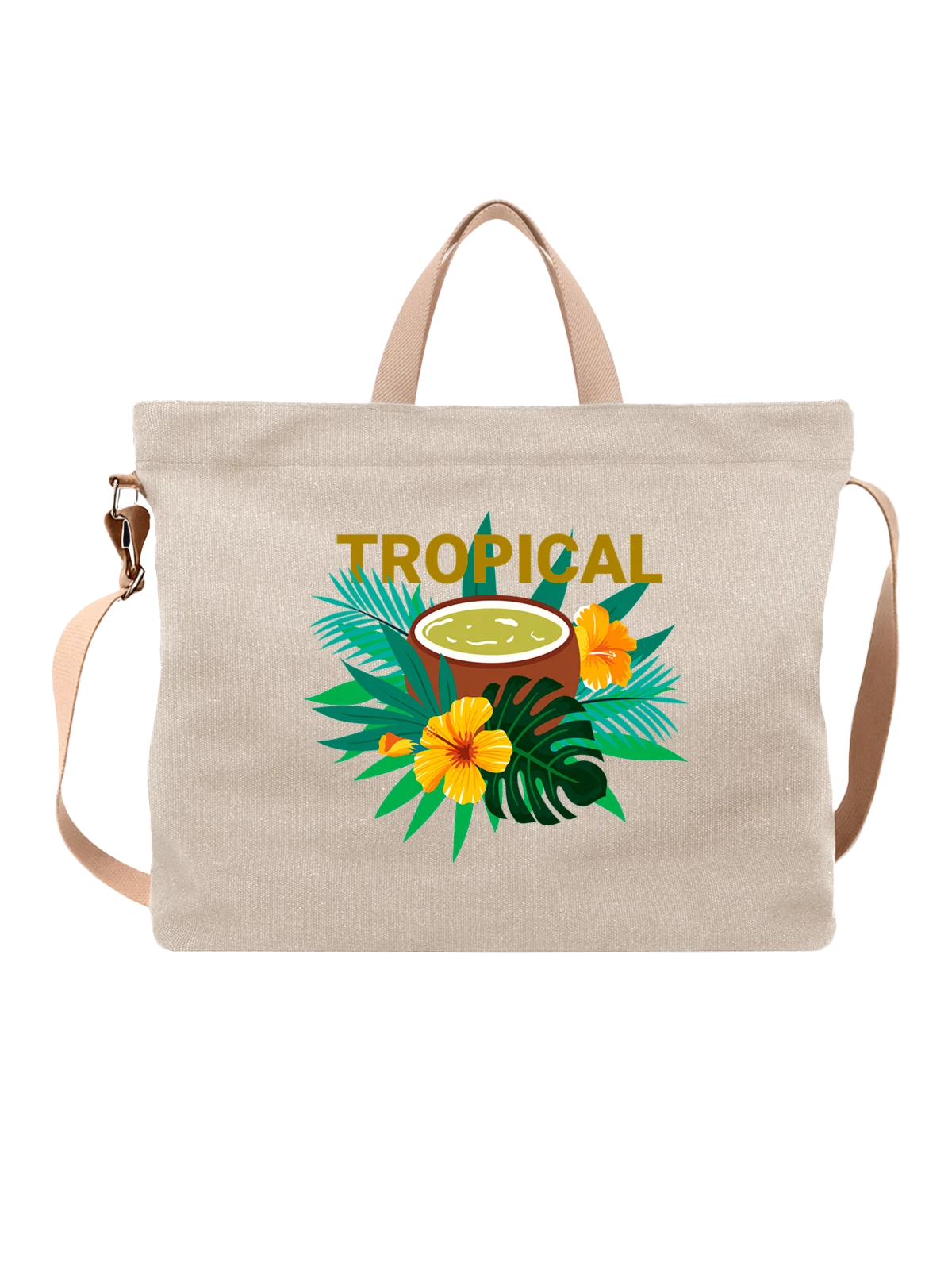 Сумка с кокосом tropical белая с принтом — растительная пища — Белая, фото 1