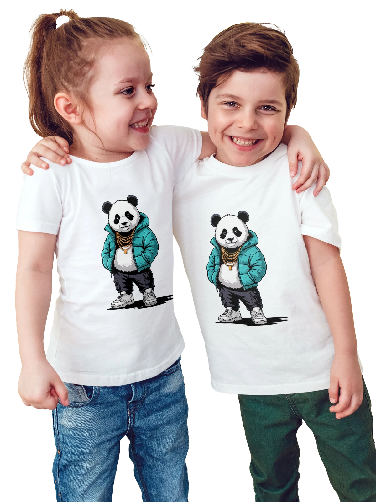 Футболка детская Панда Panda мультфильм уличный хип-хоп белая с принтом — кроссовки — Белая, фото 1