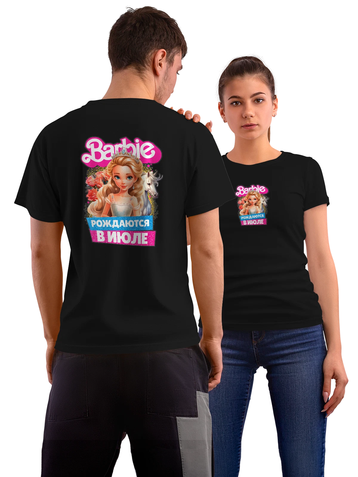 Футболка Барби Barbie рождаются в июле чёрная с принтом на спине — футболка подростку — Чёрная, фото 1