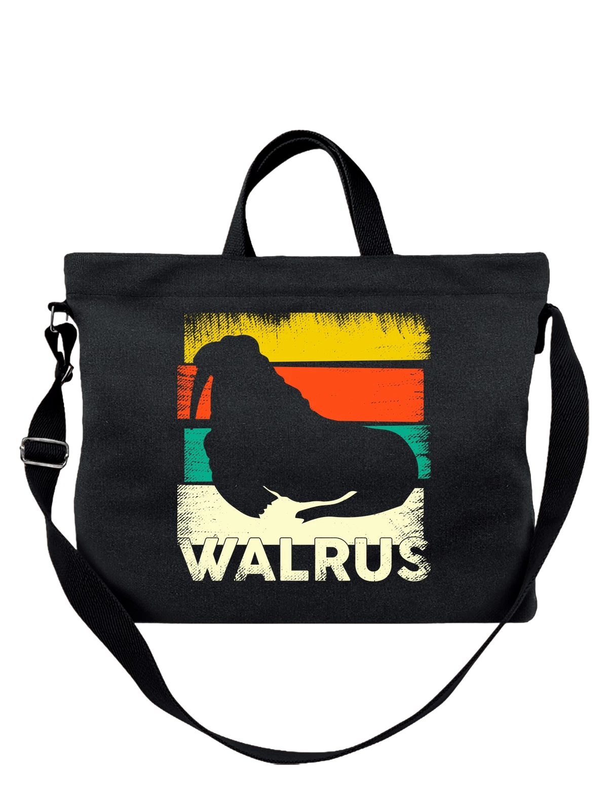 Сумка Морж с надписью walrus чёрная с принтом — подводная жизнь — Чёрная, фото 1