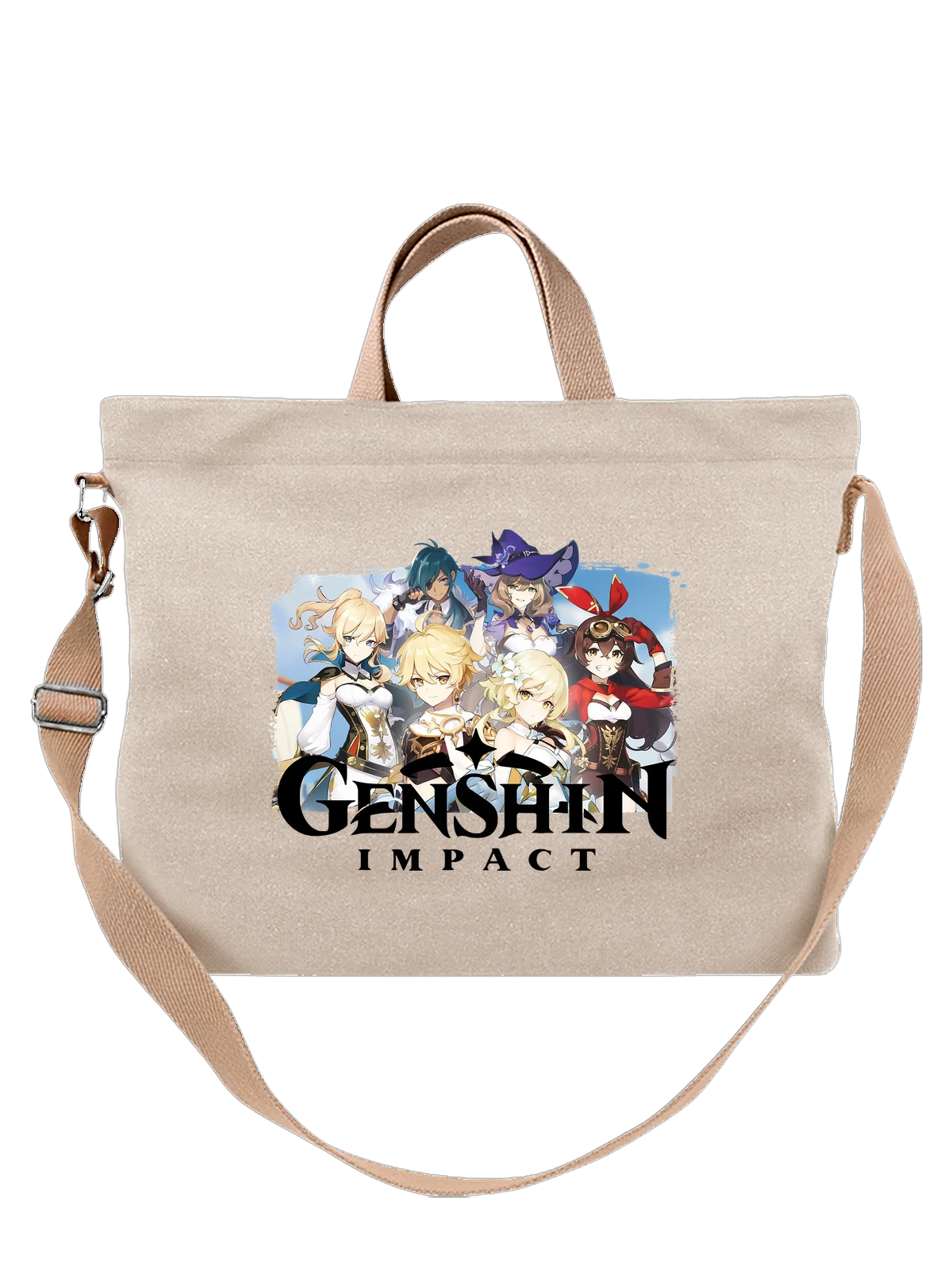 Сумка бежевая с принтом Игра геншин импакт genshin impact — ролевая игра — Бежевая, фото 1