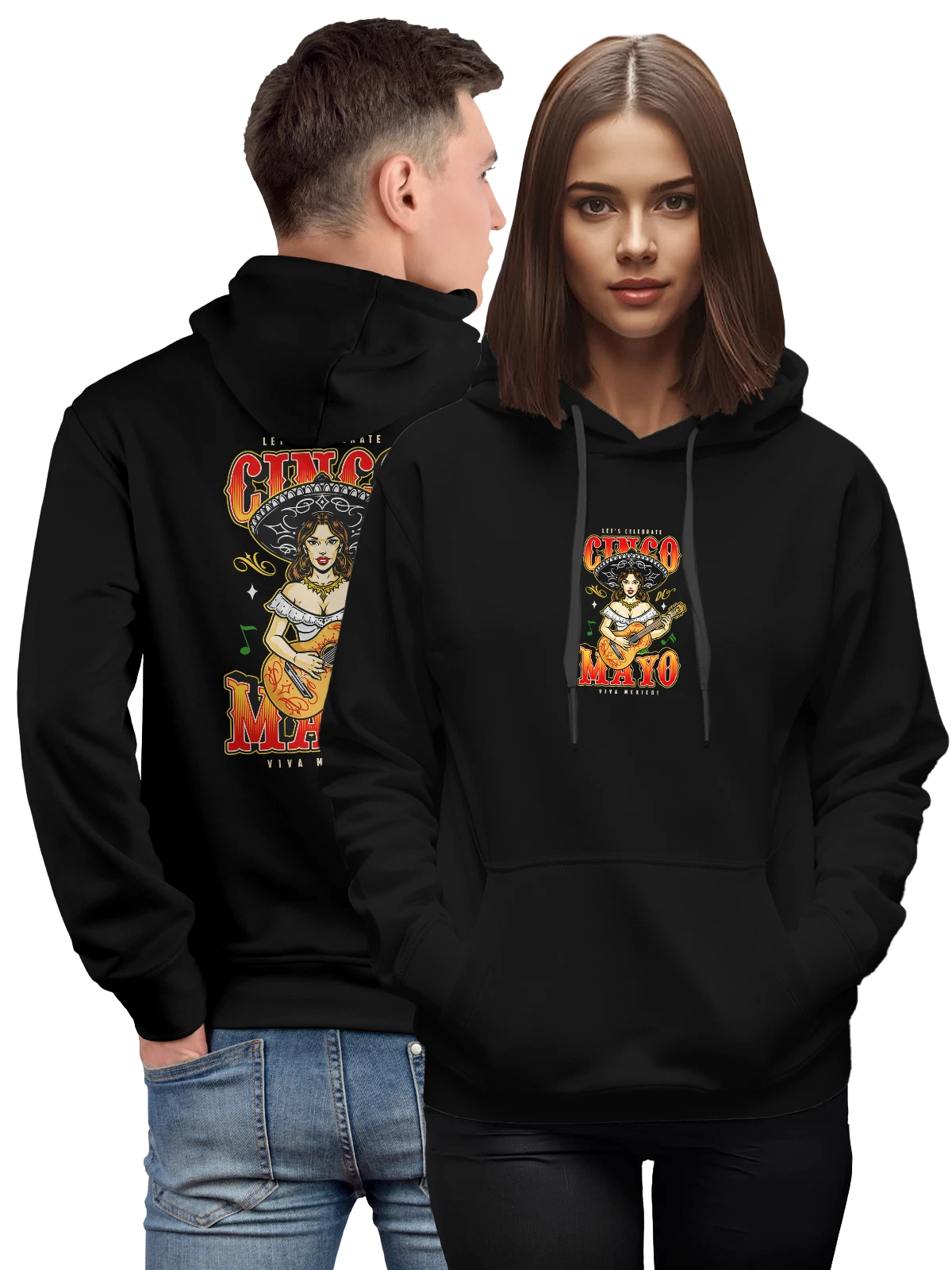 Худи Мексика девушка cinco mayo чёрное с принтом — синие оттенки — Чёрная, фото 1