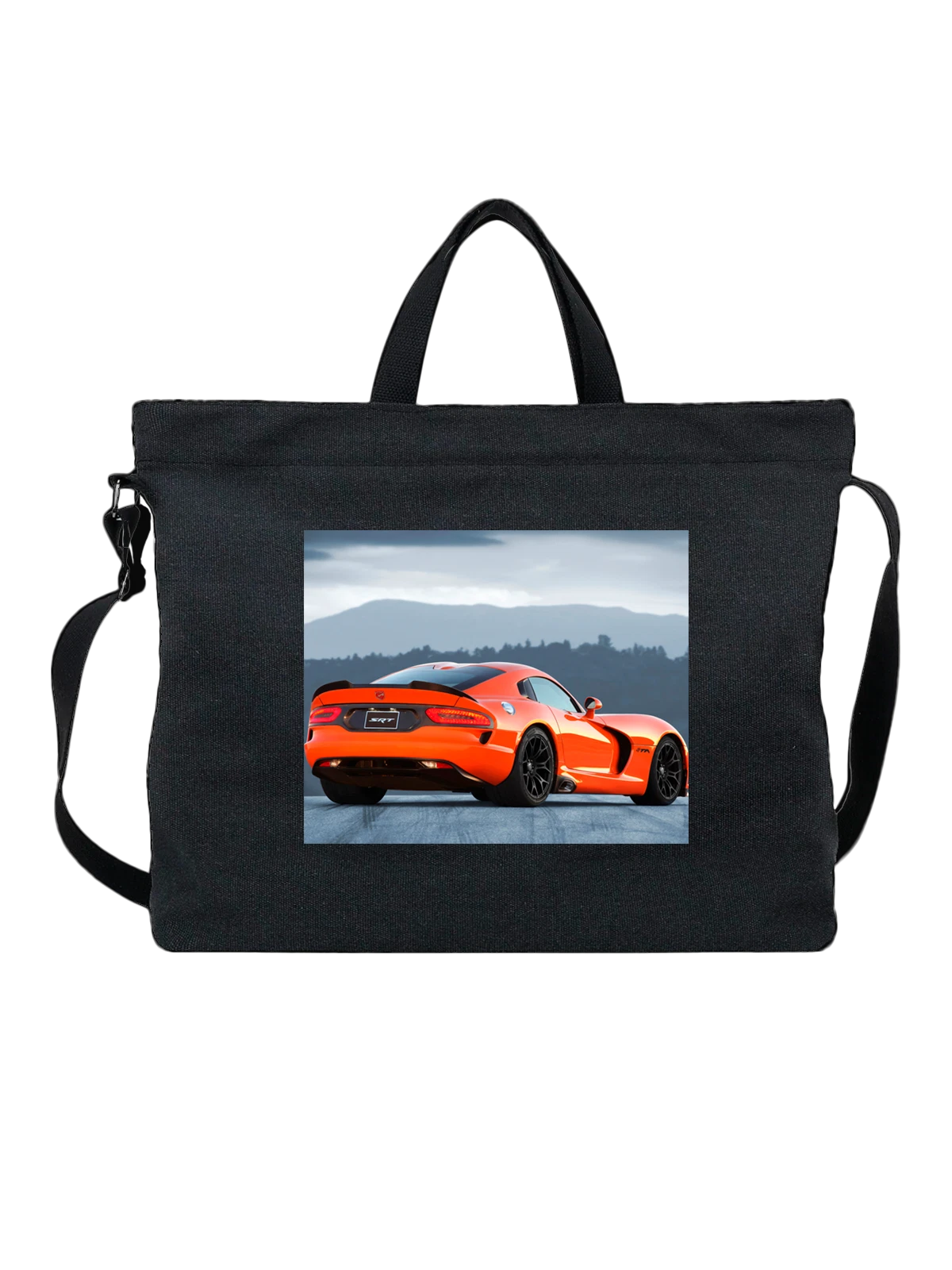 Сумка чёрная с принтом Машина Dodge Viper SRT — автоспорт — Чёрная, фото 1