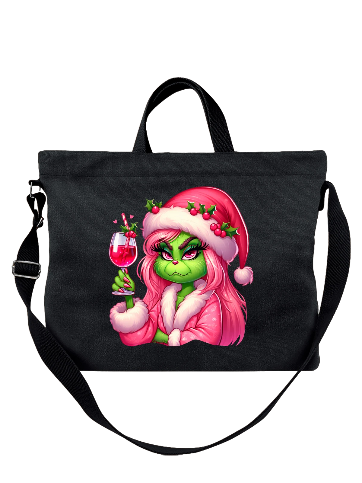 Сумка Гринч Grinch новогодняя чёрная с принтом — зимняя сказка — Чёрная, фото 1