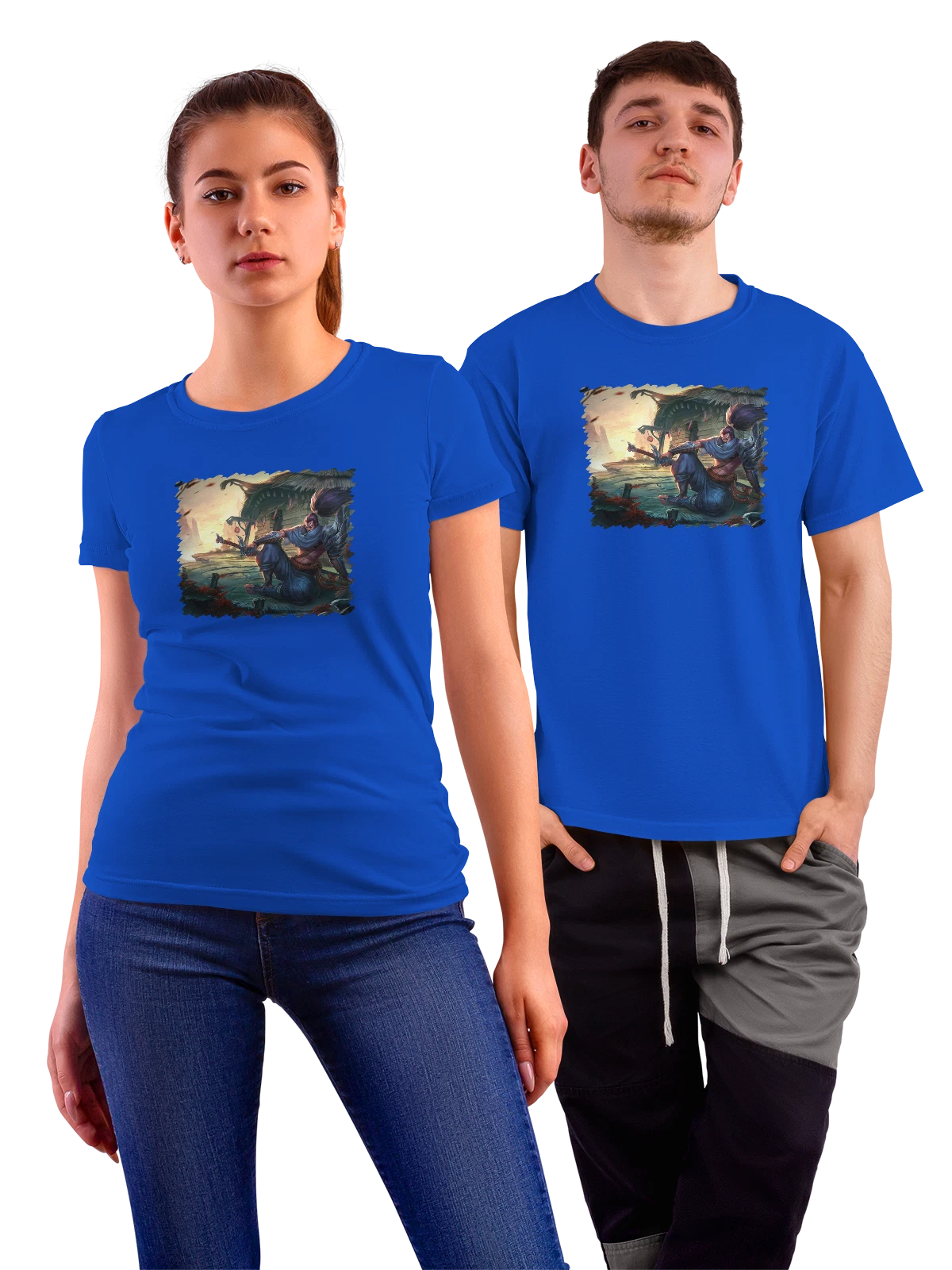 Футболка Игра League of Legends Yasuo синяя с принтом — динамичный герой — Синяя, фото 1