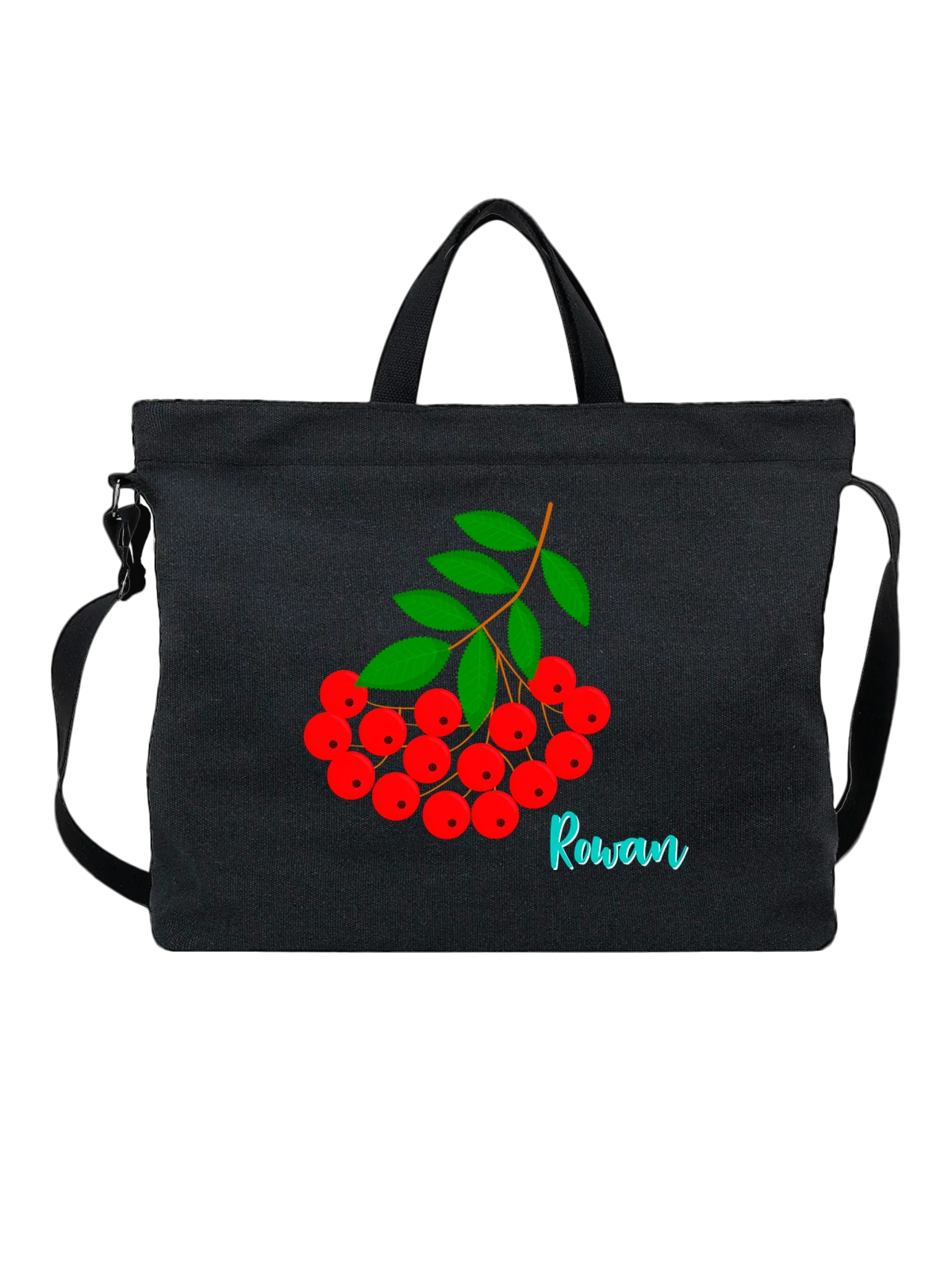 Сумка с рябиной rowan чёрная с принтом — подарок любителю цветов — Чёрная, фото 1