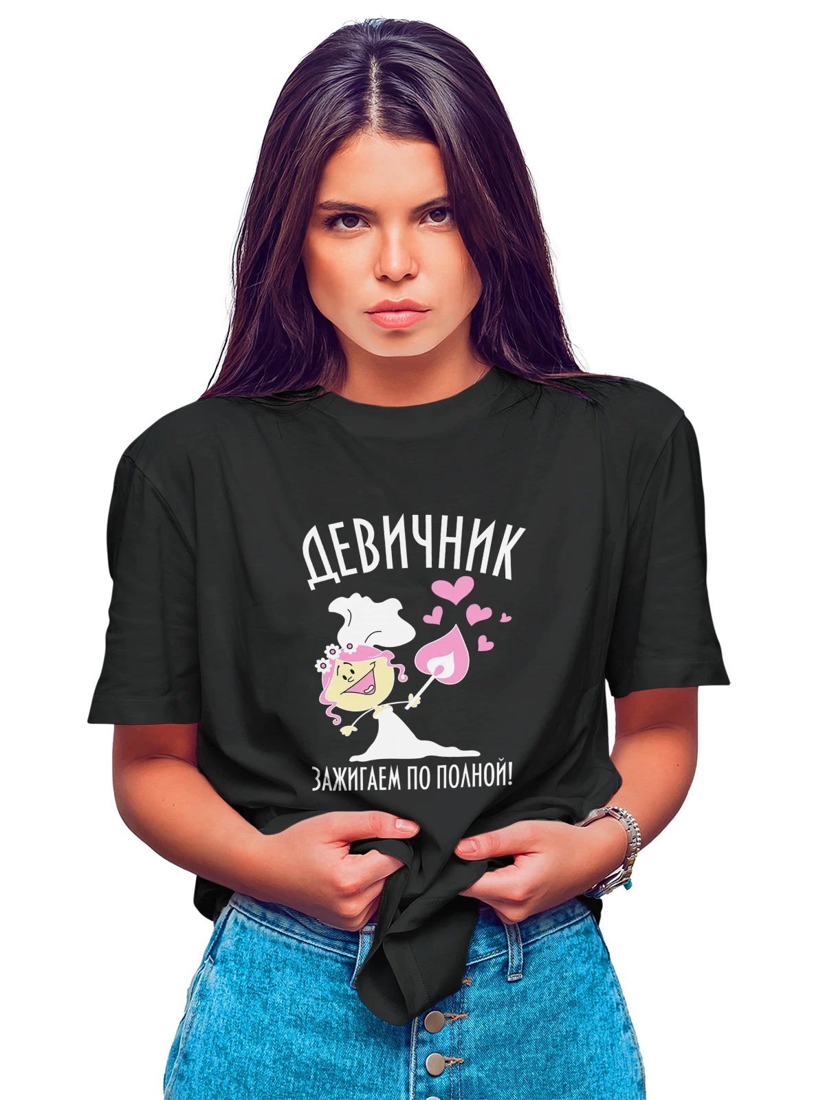 Футболка Девичник чёрная с принтом — футболка подростку — Чёрная, фото 1