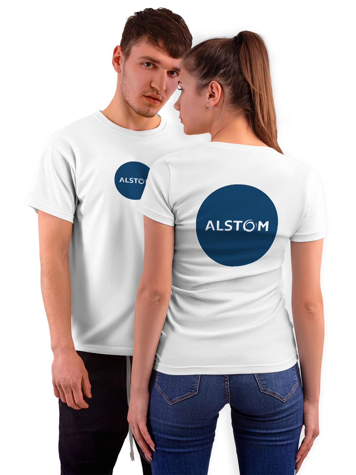 Футболка Alstom белая с принтом на спине — поезда и метро — Белая, фото 1