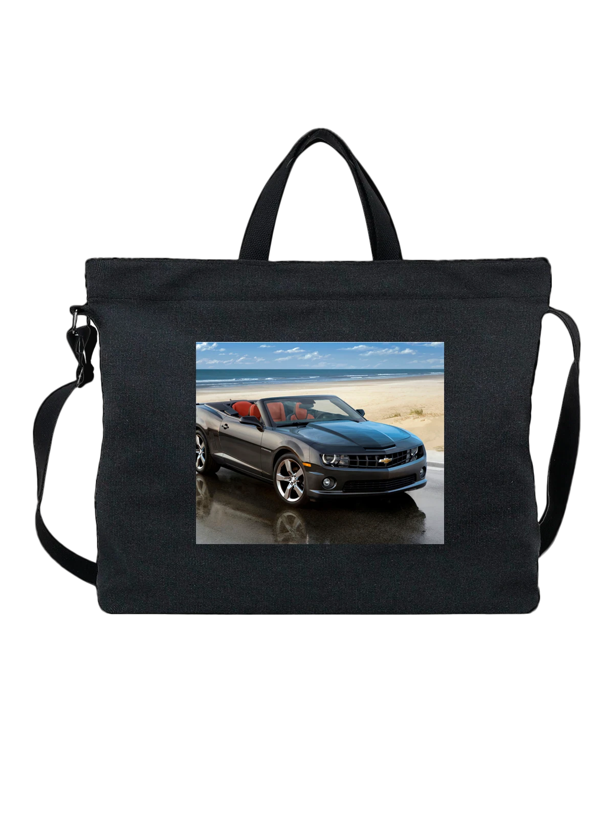 Сумка чёрная с принтом Машина Chevrolet Camaro Convertible — мощный двигатель — Чёрная, фото 1
