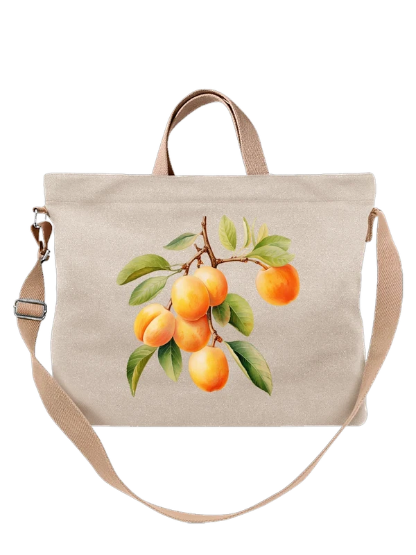 Сумка с веткой абрикоса и спелыми абрикосами — Белая, фото 1