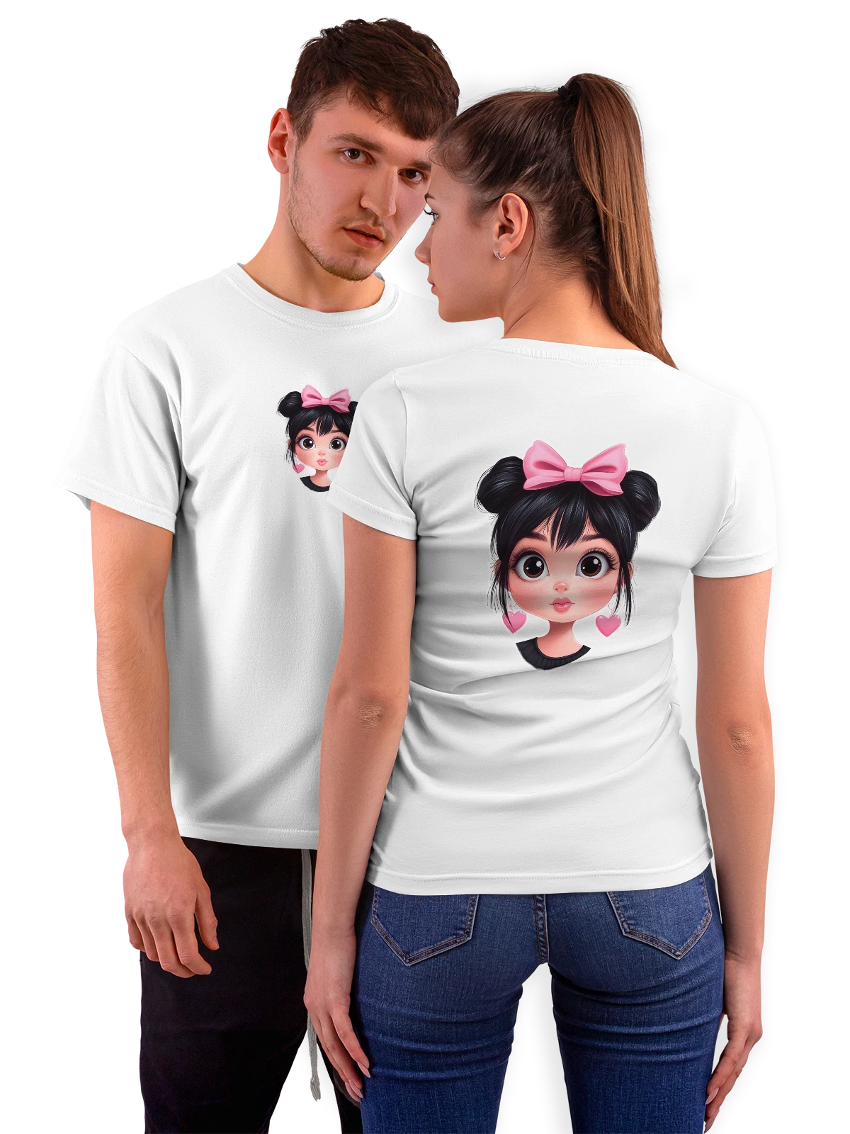 Футболка Девушка с бантиком белая с принтом на спине — подарок любимой — Белая, фото 1
