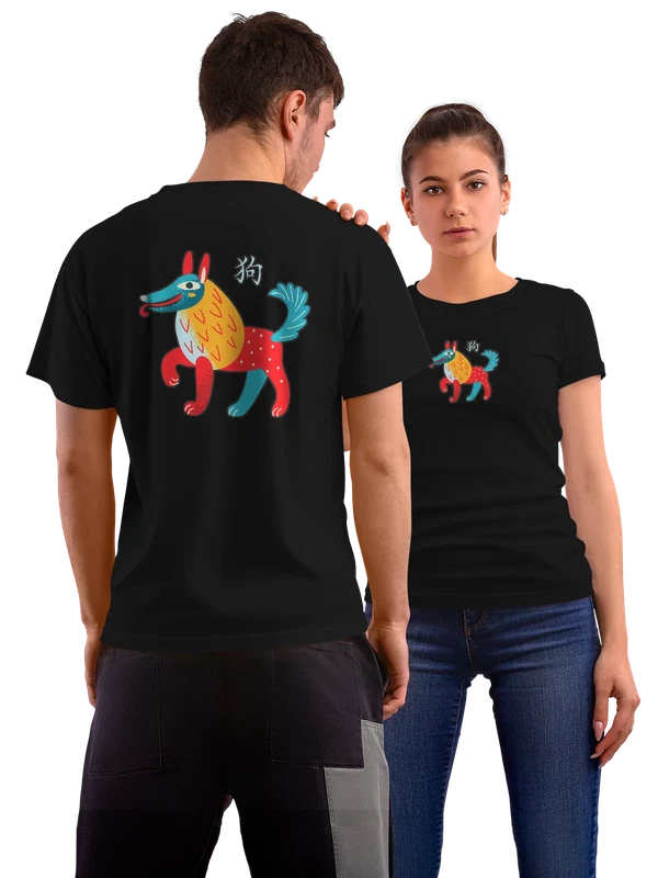 Футболка с собакой иероглифы — Чёрная, фото 1