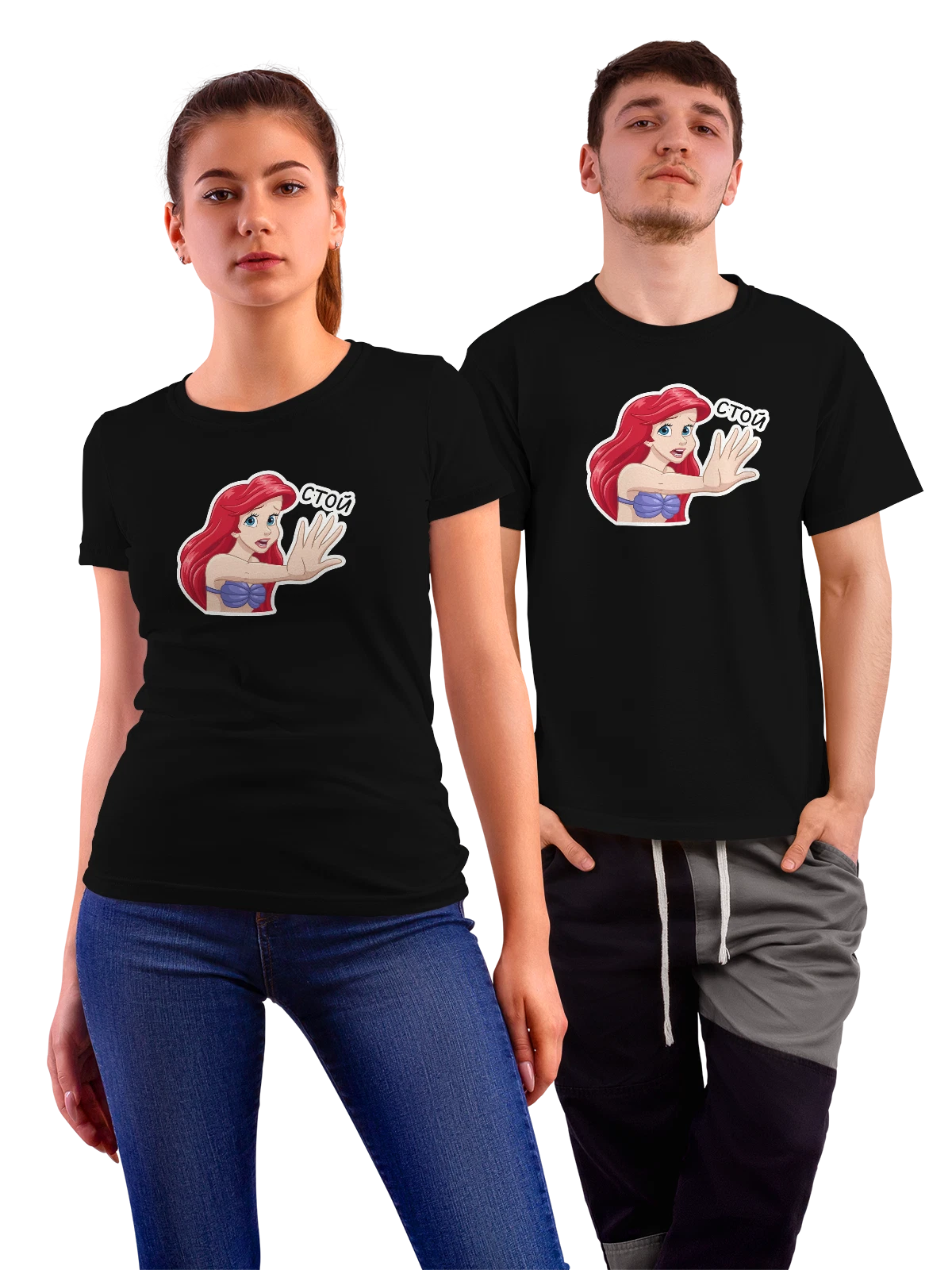 Футболка с Русалочкой Ариэль чёрная с принтом — классическая анимация — Чёрная, фото 1