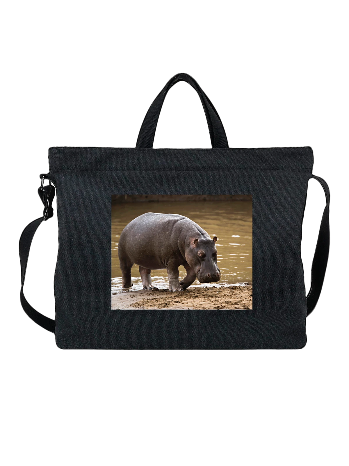 Сумка чёрная с принтом Страна Hippopotamus Masai Mara Kenya африка — туристический маршрут — Чёрная, фото 1