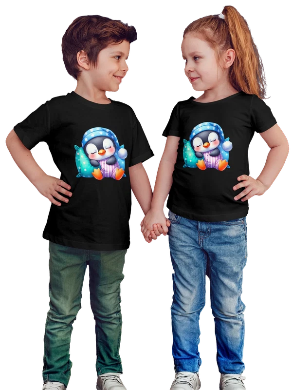 Футболка пингвин в пижаме — Чёрная, фото 1