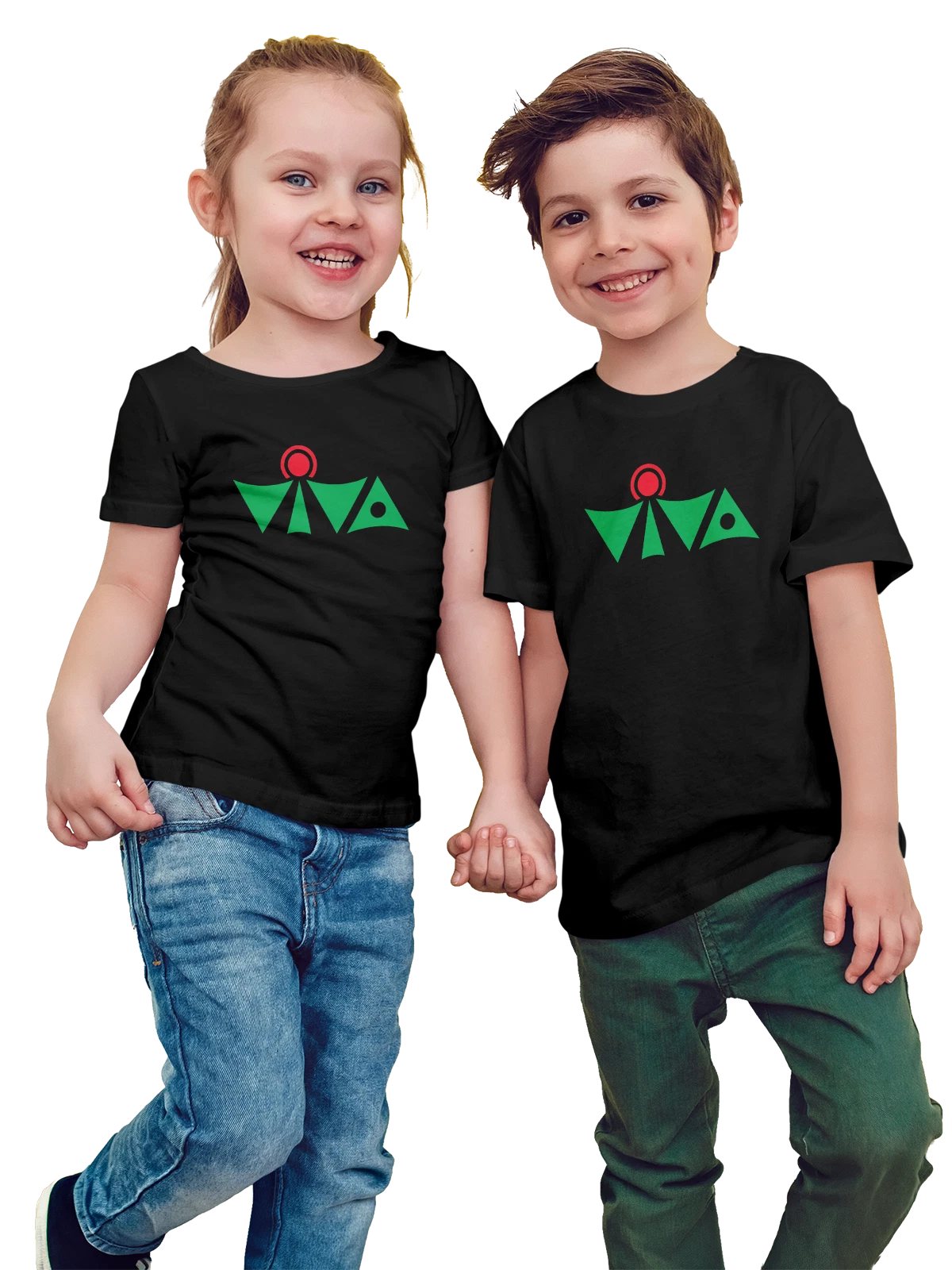 Футболка детская Viva чёрная с принтом — современная айдентика — Чёрная, фото 1