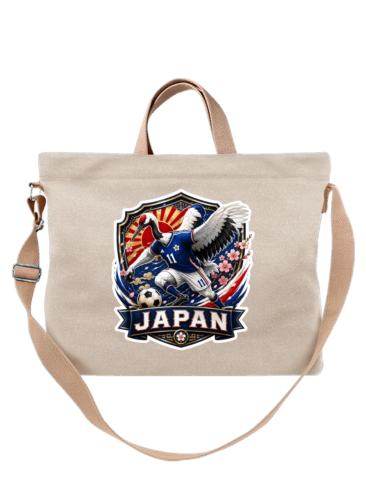 Сумка бежевая с принтом Японский журавль Japan 11 — номер 11 — Бежевая, фото 1