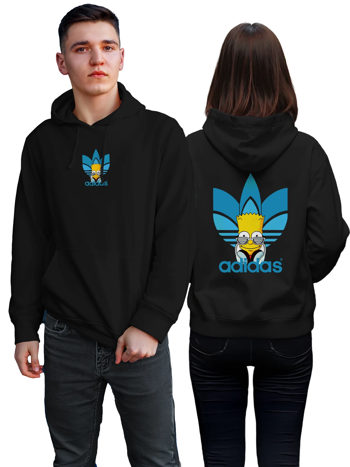 Худи Барт Симпсон в очках и логотипом Adidas чёрное с принтом — Adidas — Чёрная, фото 1