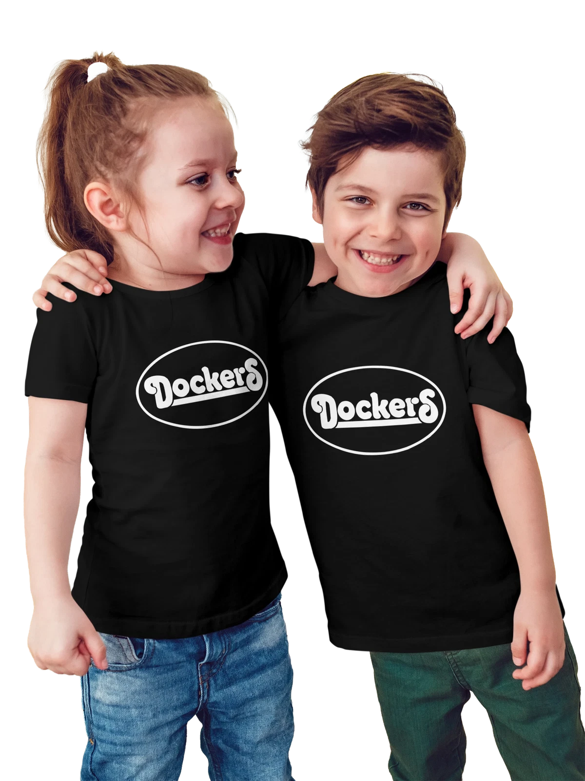Футболка детская Dockers чёрная с принтом — рабочее наследие — Чёрная, фото 1