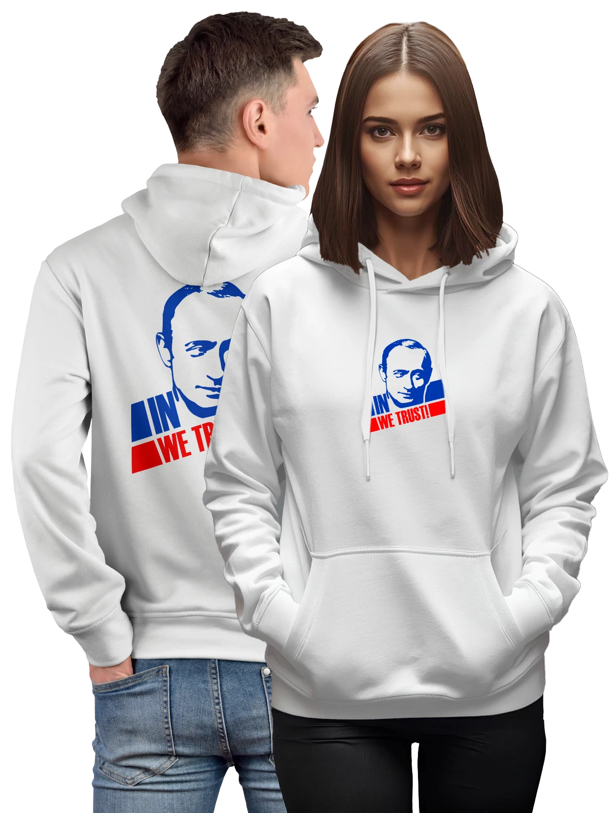 Худи Путин in we trust белое с принтом — герб России — Белая, фото 1
