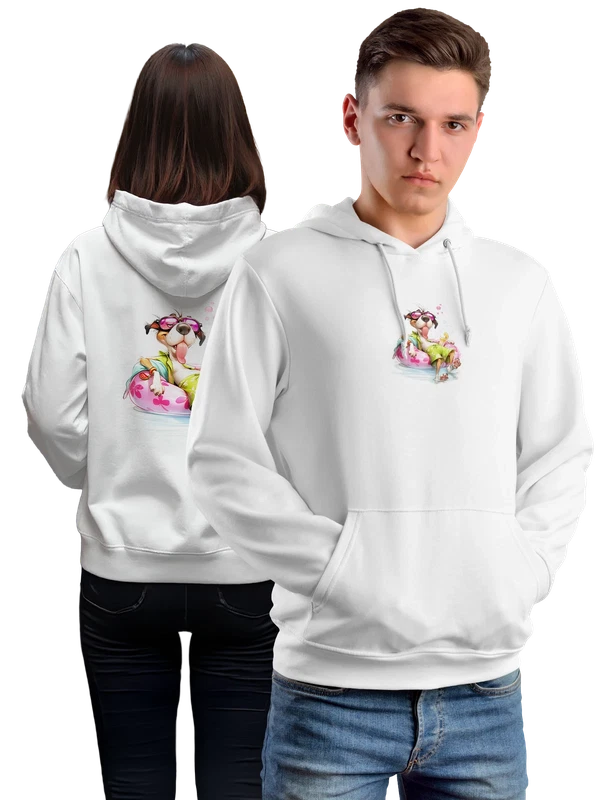 Худи собака в очках на надувном круге — Белая, фото 1