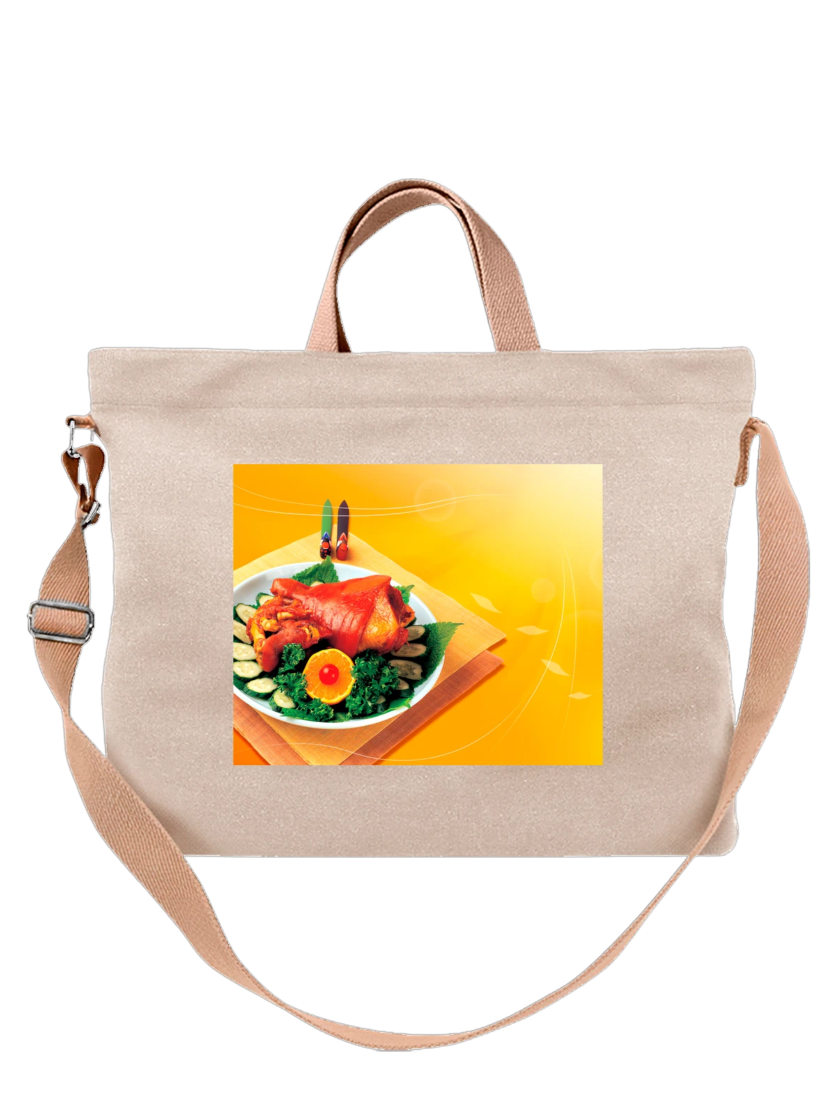 Сумка бежевая с принтом на кухню Еда Жаренная курица — любителю кофе — Бежевая, фото 1