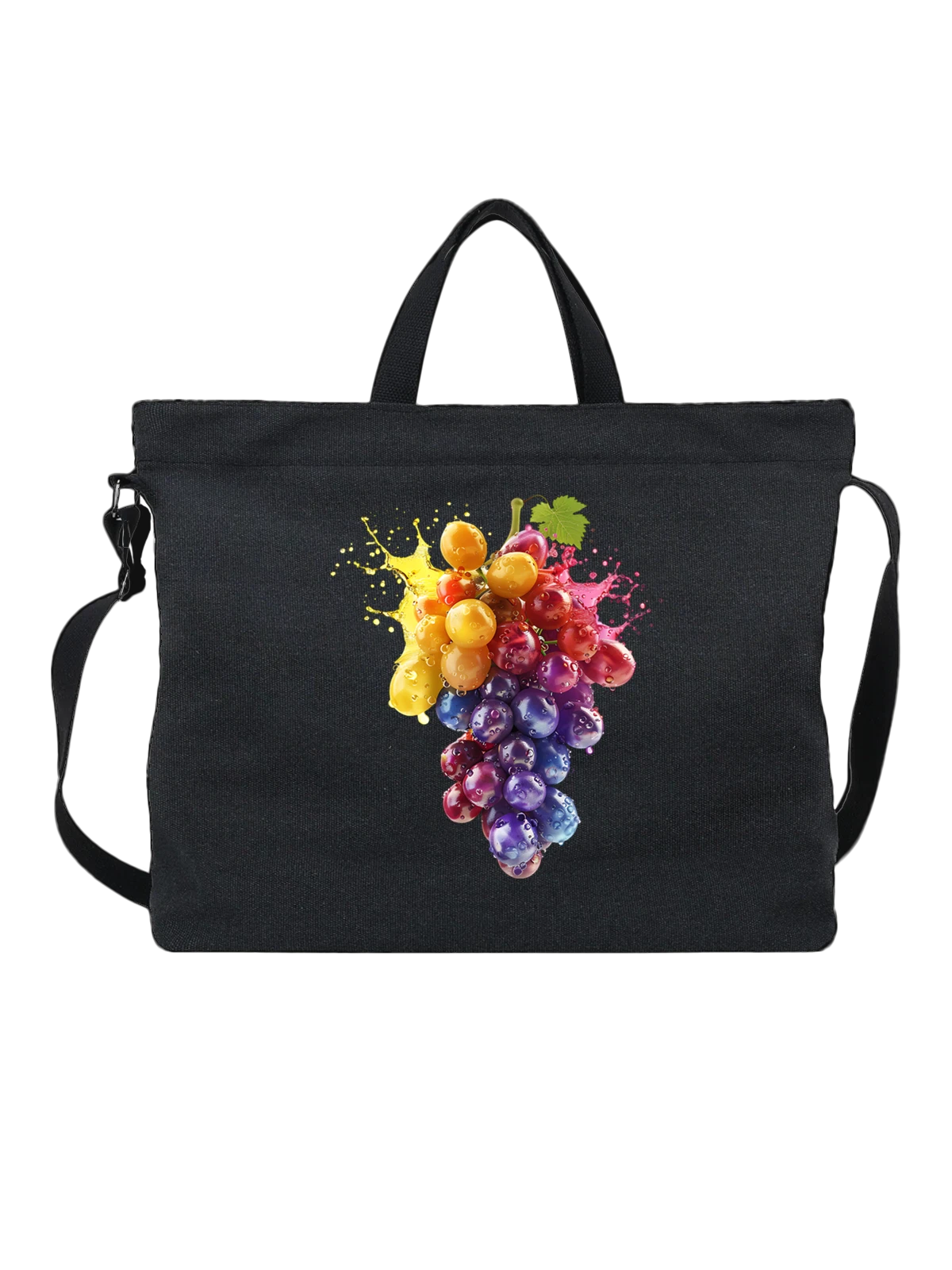 Сумка чёрная с принтом с цветной гроздью винограда — table grape — Чёрная, фото 1