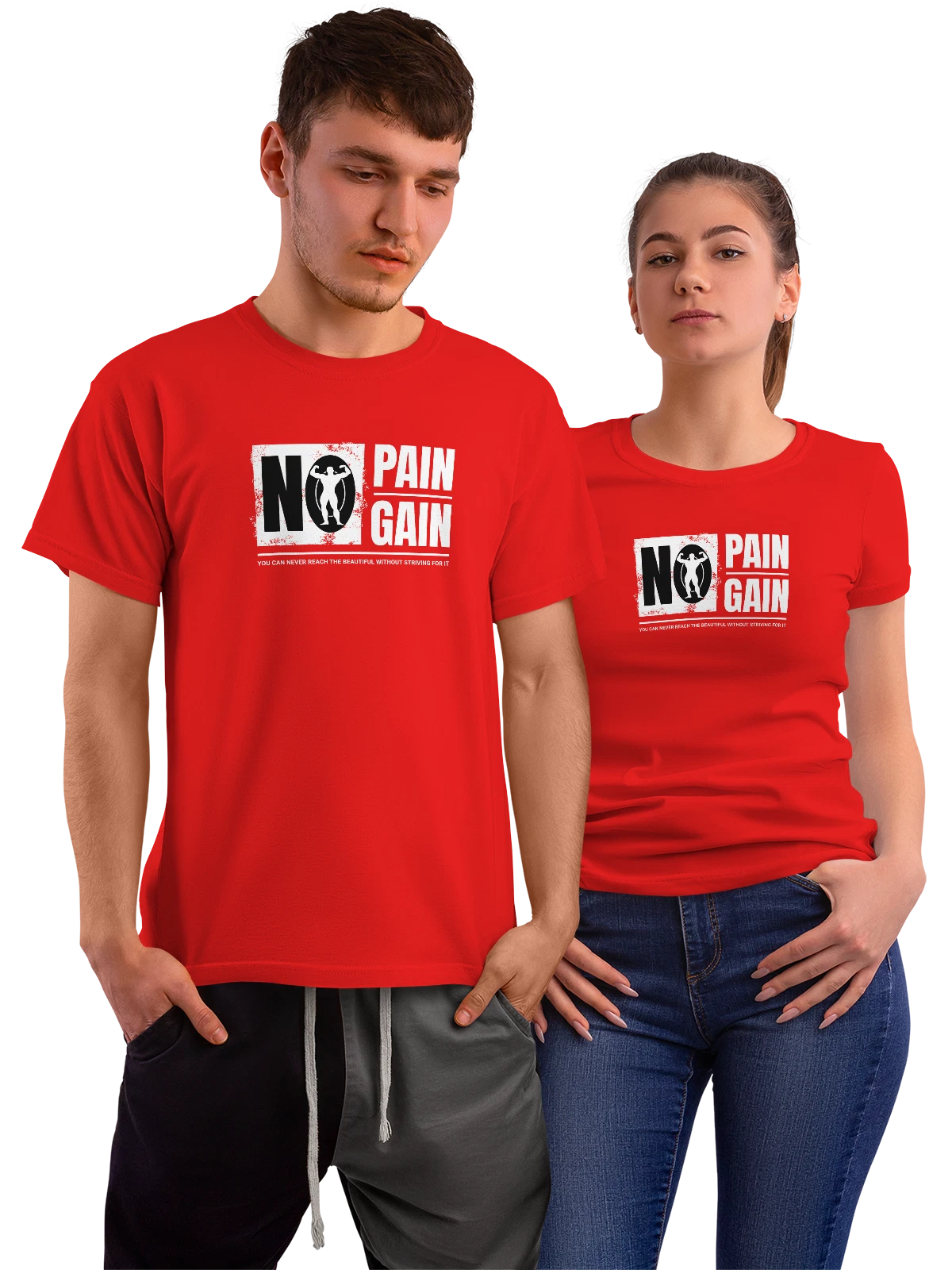 Футболка NO PAIN GAIN бодибилдер стильный красная с принтом — тренировки — Красная, фото 1