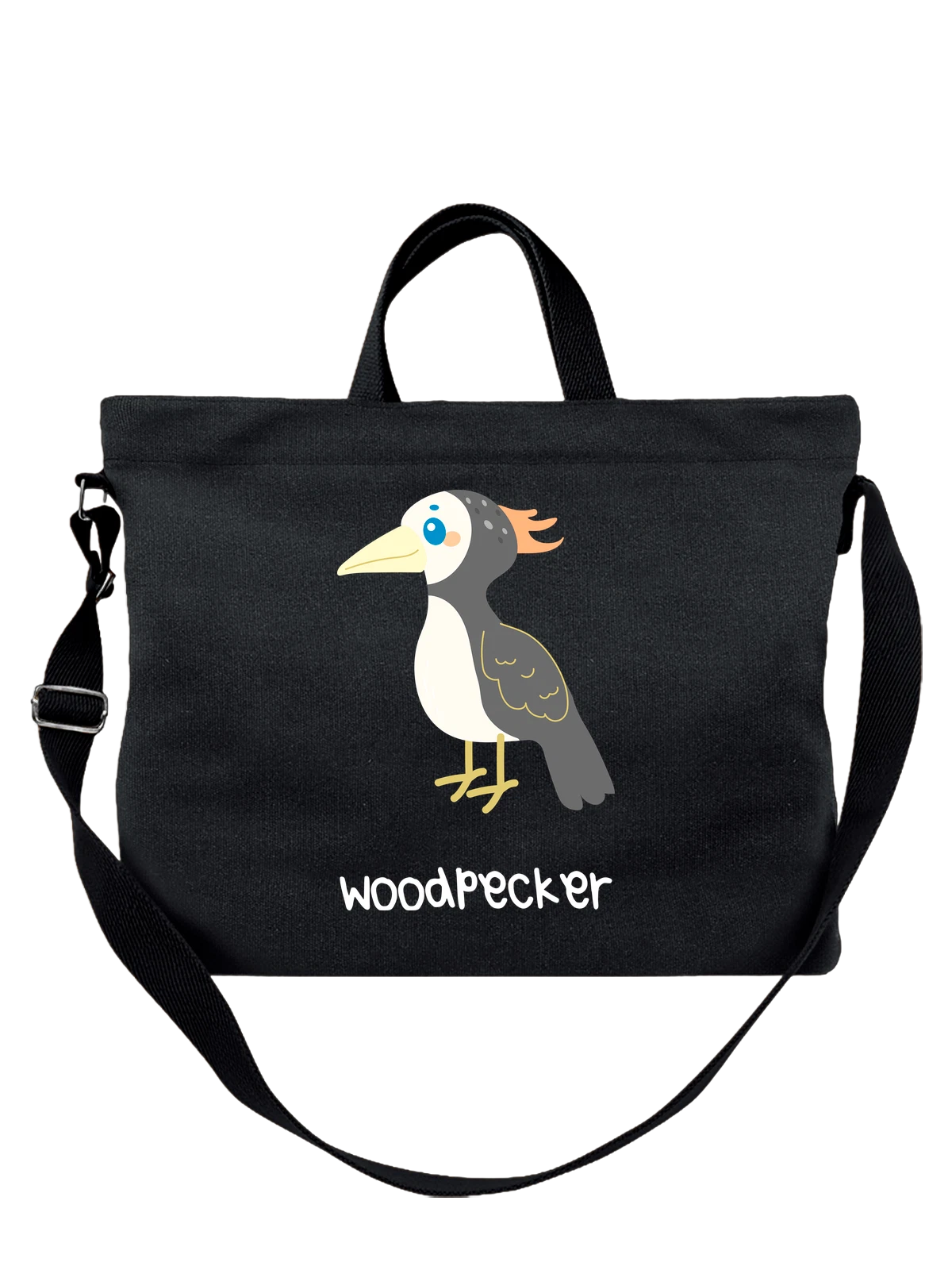 Сумка Дятел woodpecker чёрная с принтом — дикая природа — Чёрная, фото 1