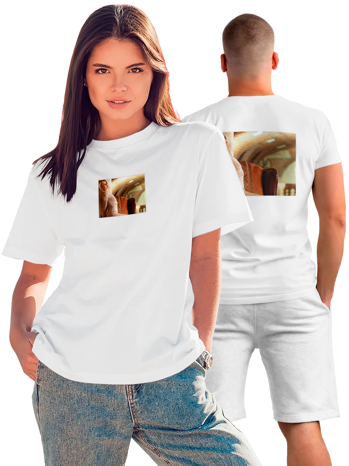 Футболка Девушки Белокурая красотка белая с принтом на спине — глянцевый образ — Белая, фото 1