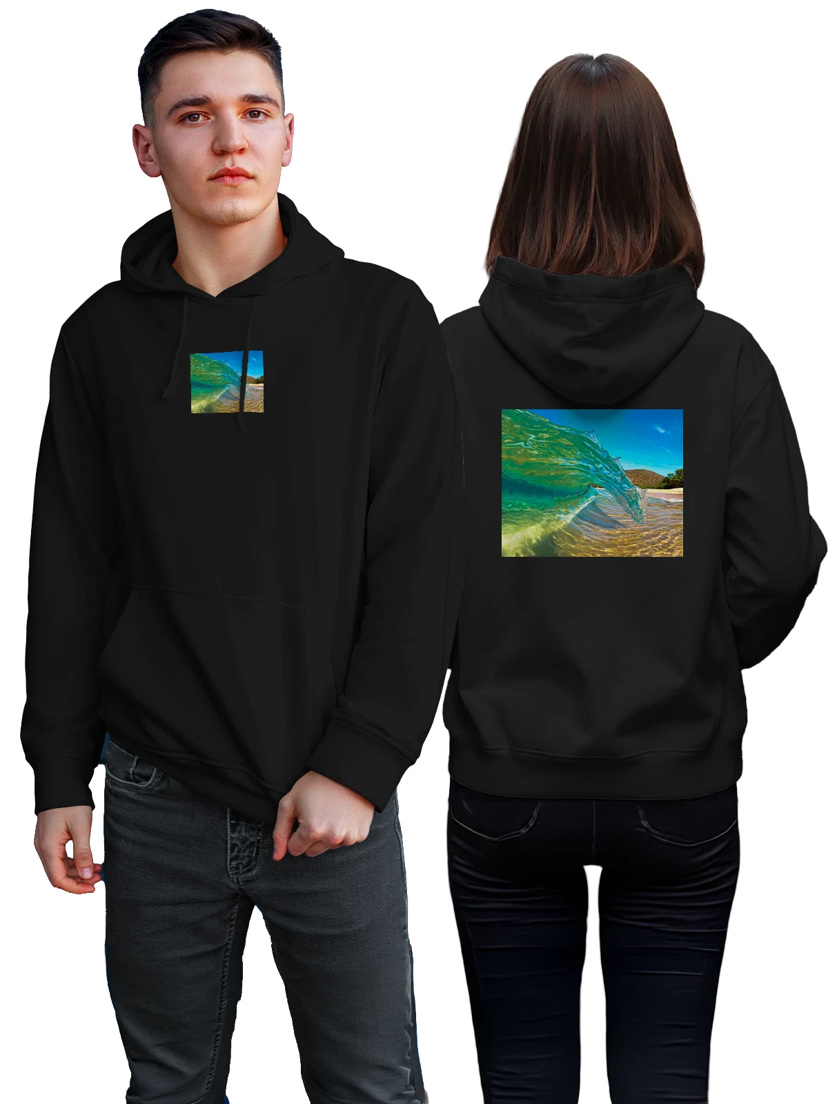 Худи Природа Прозрачная волна вода чёрное с принтом — путешествия — Чёрная, фото 1