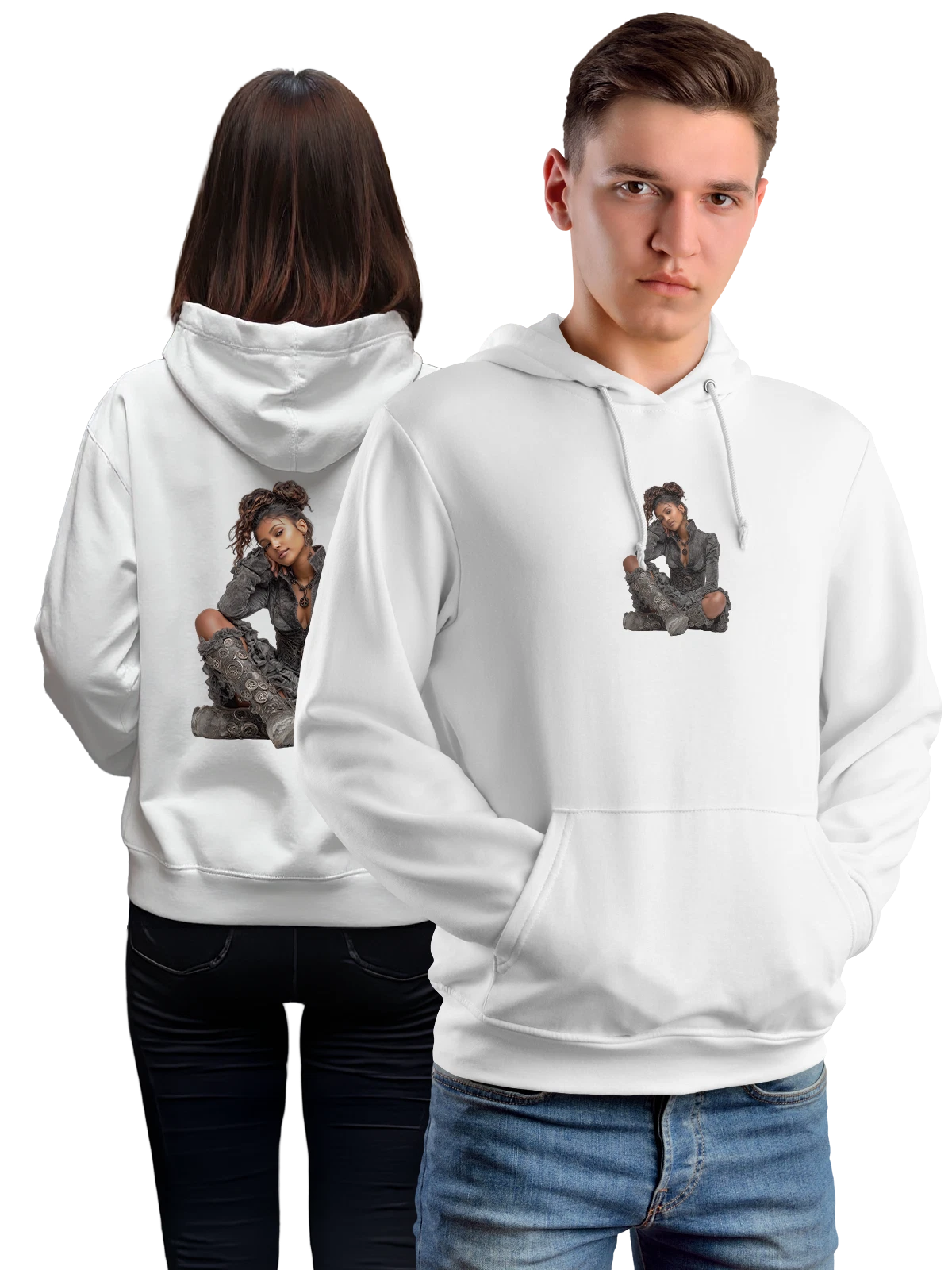 Худи Woman in gothic outfit, gray costume белое с принтом — ornate belt — Белая, фото 1