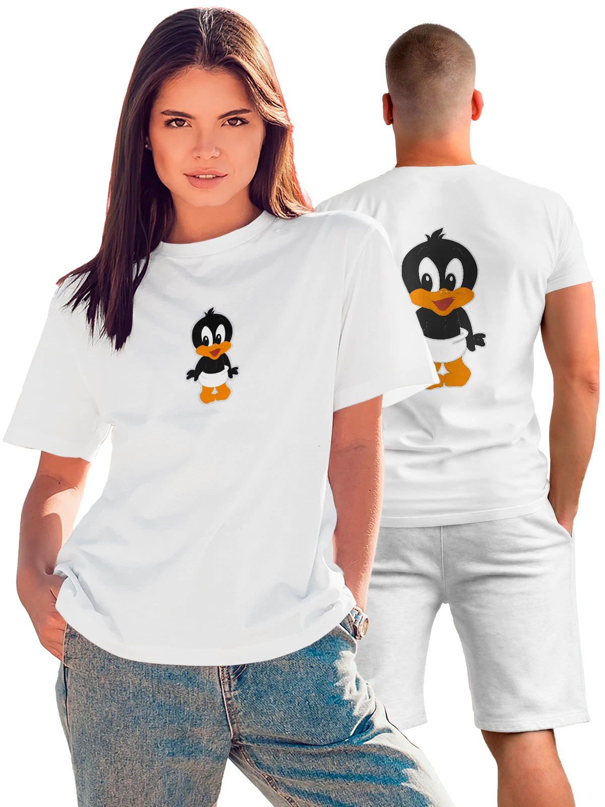 Футболка Утка Бэби Луни белая с принтом на спине — Daffy Duck — Белая, фото 1