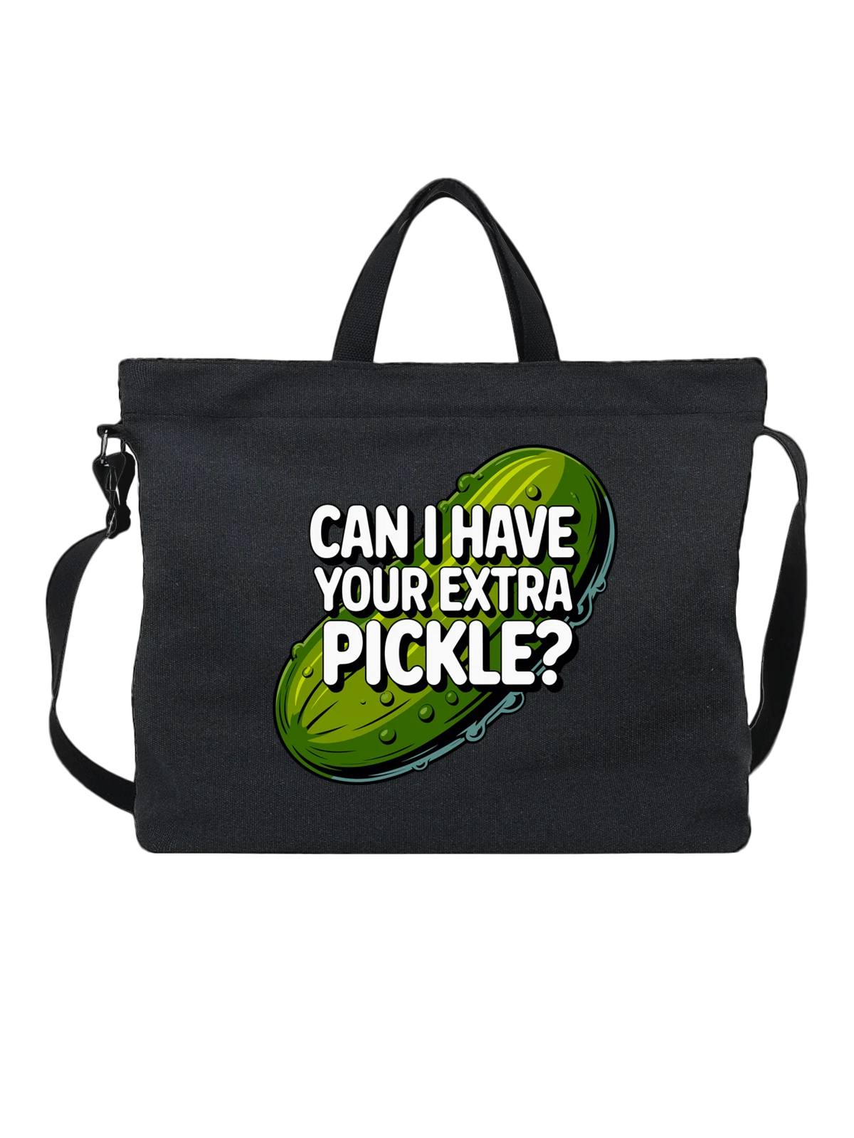 Сумка чёрная с принтом с надписью Can I Have Your Extra Pickle — прикольная фраза — Чёрная, фото 1