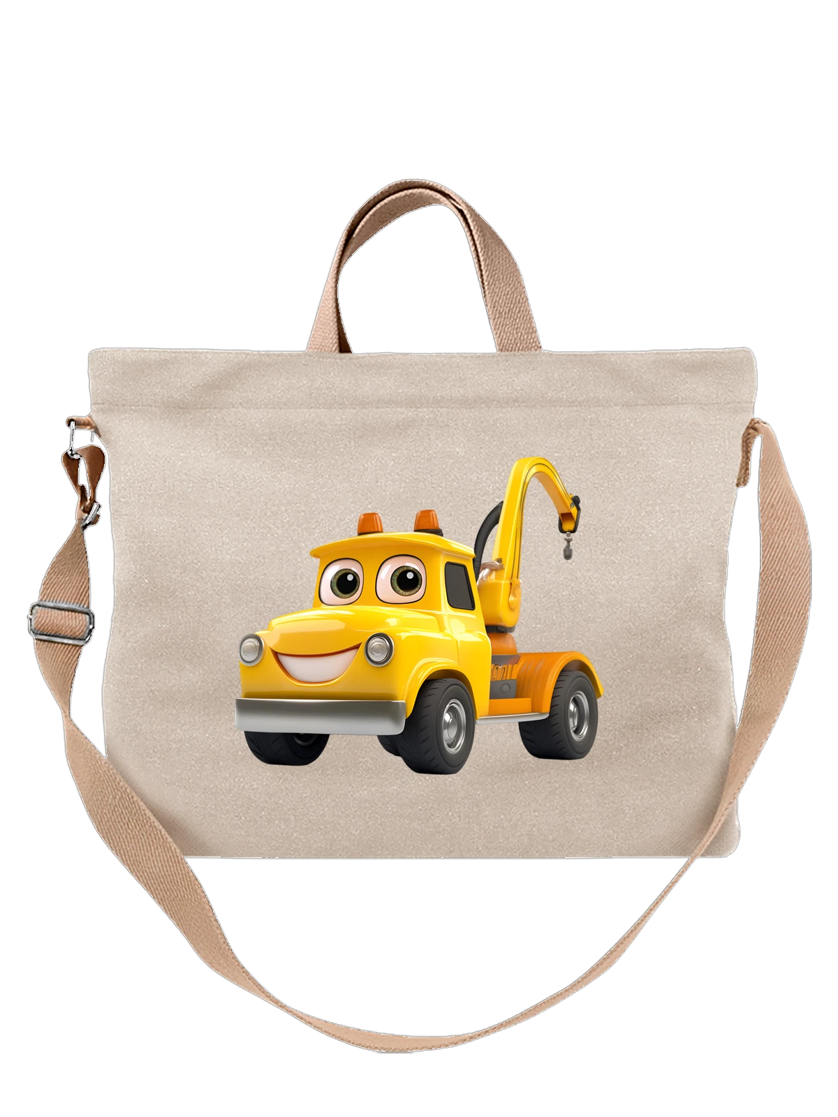 Сумка Мультяшный yellow tow truck с улыбкой белая с принтом — big eyes — Белая, фото 1