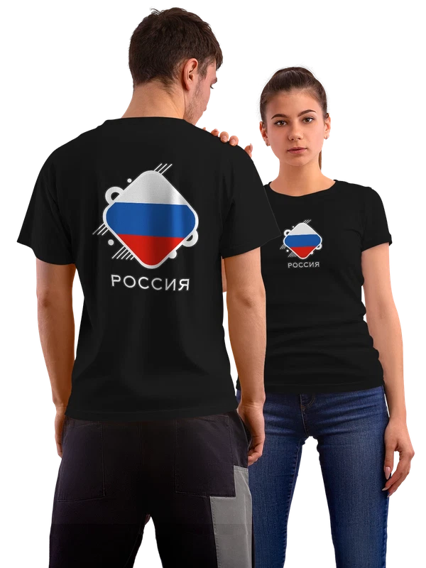 Футболка флаг России Russia — Чёрная, фото 1