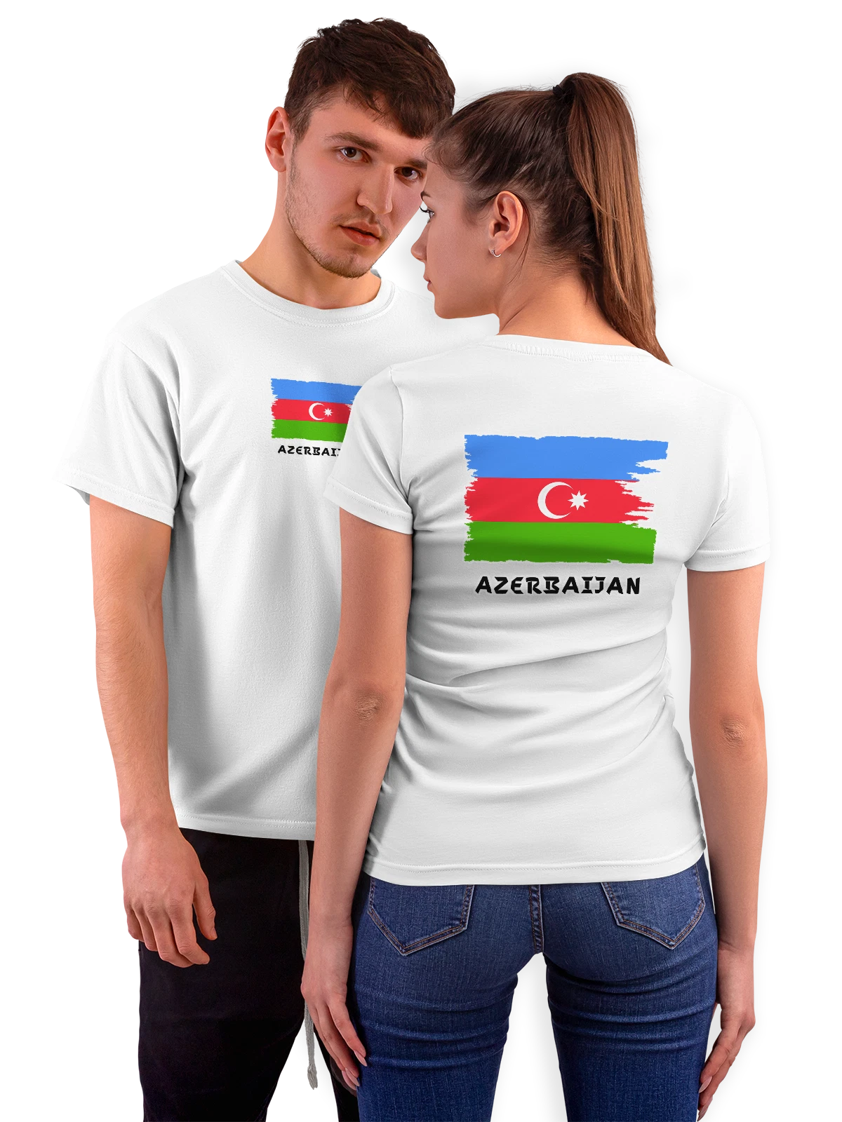 Футболка с флагом Азербайджана Azerbaija белая с принтом на спине — национальная символика — Белая, фото 1