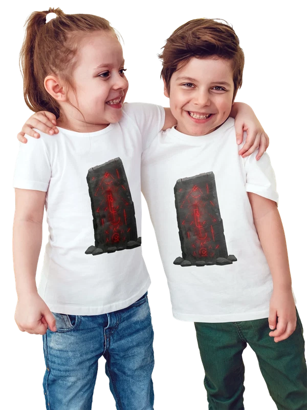 Футболка с красными рунами на черном камне — Белая, фото 1