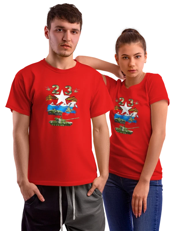 Футболка на 23 февраля военная техника — Красная, фото 1