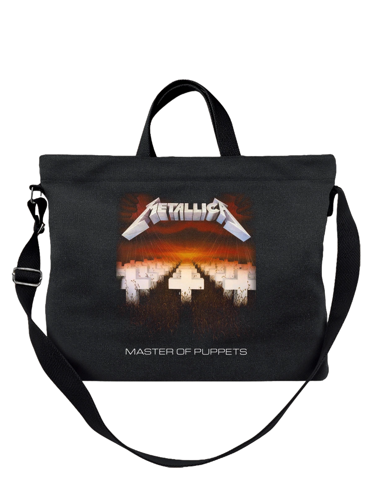 Сумка чёрная с принтом Metallica Master of Puppets альбом группы — металлический рок — Чёрная, фото 1