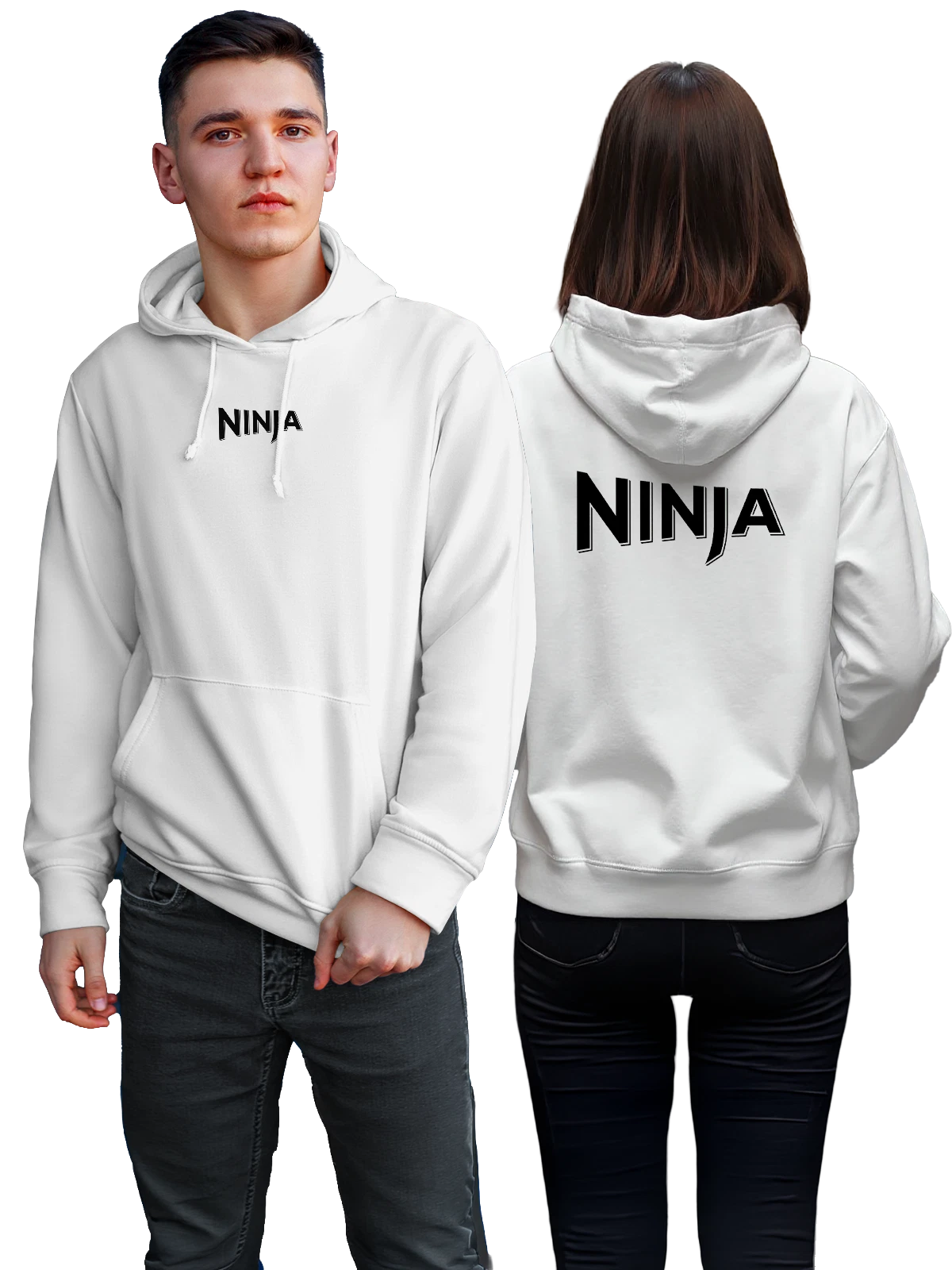 Худи Ninja белое с принтом — современная айдентика — Белая, фото 1