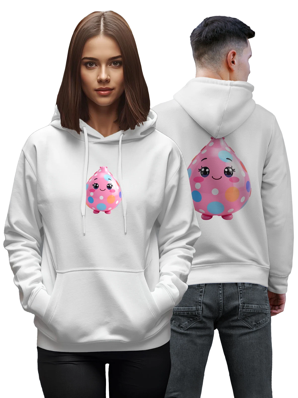 Худи Розовое пасхальное яйцо с милым лицом белое с принтом — kawaii — Белая, фото 1