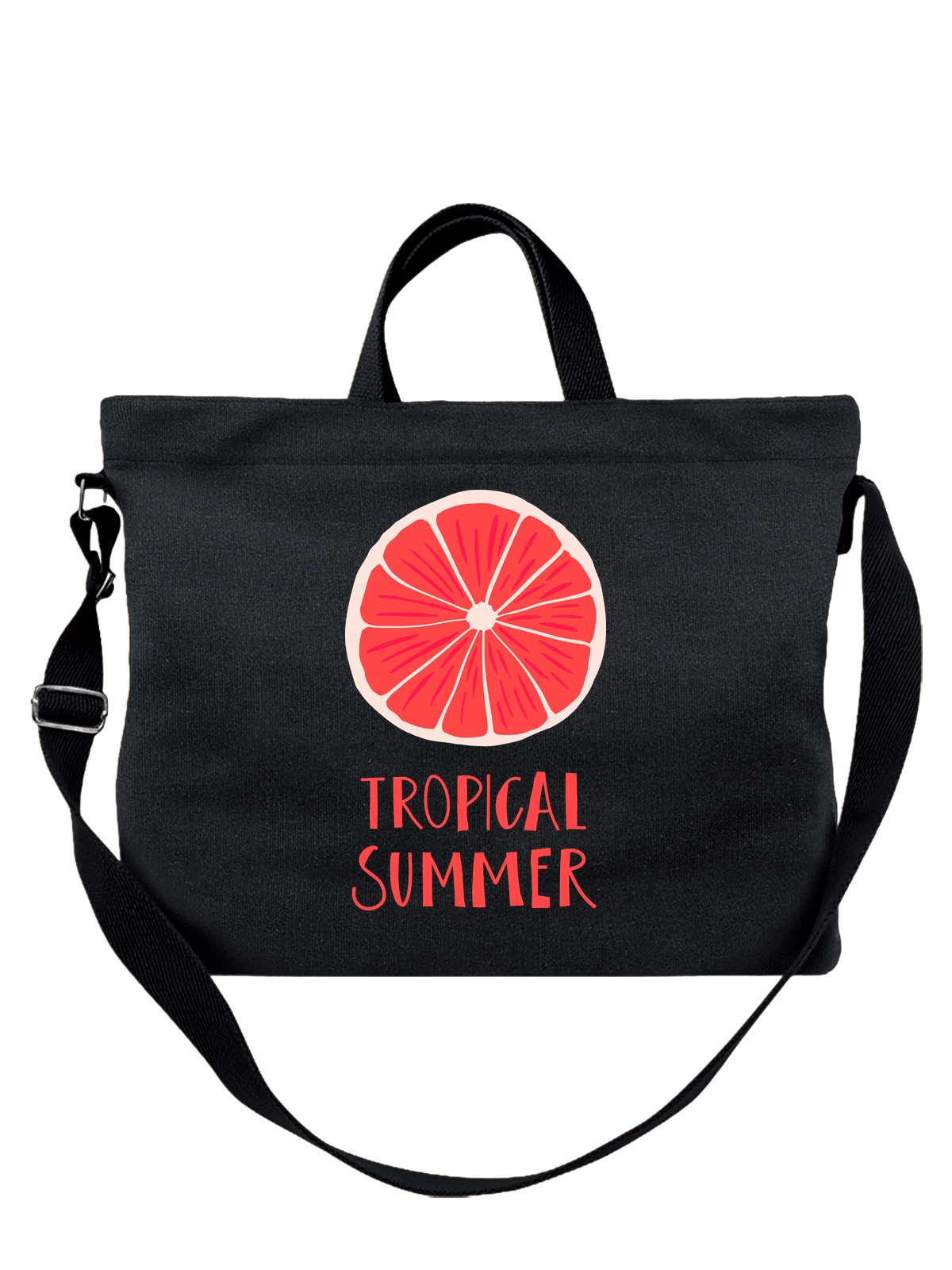 Сумка Грейпфрут tropical summer чёрная с принтом — растительная пища — Чёрная, фото 1