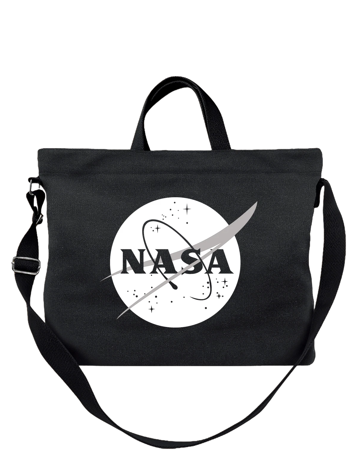 Сумка NASA чёрная с принтом — исследование Вселенной — Чёрная, фото 1