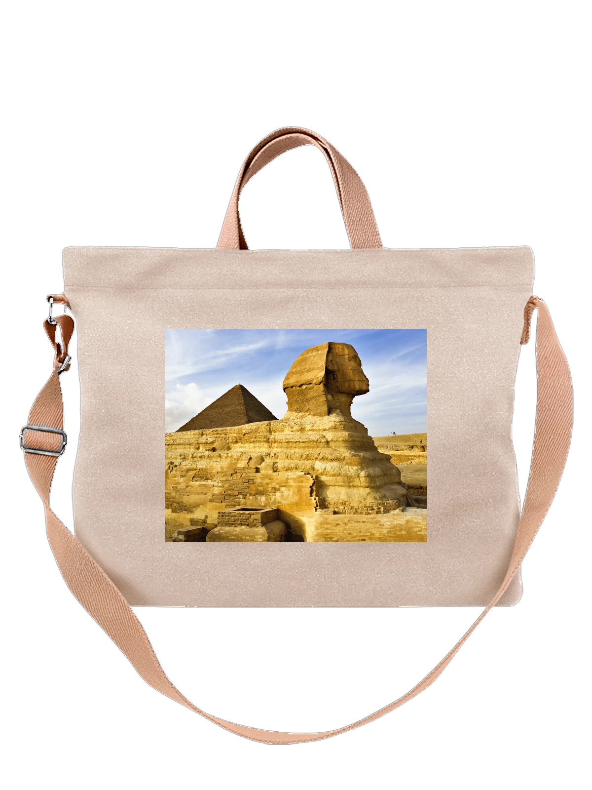 Сумка бежевая с принтом Страна The Sphinx Giza Near Cairo Egypt — путешествия по городам — Бежевая, фото 1