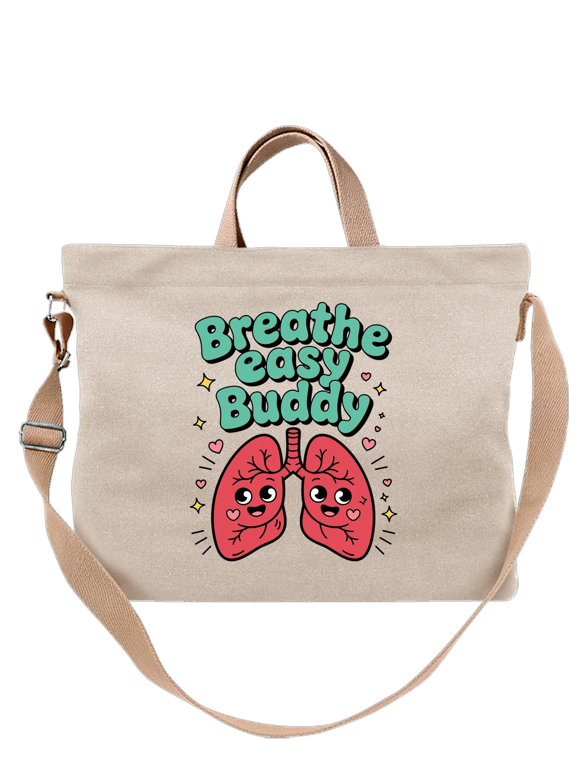 Сумка бежевая с принтом Милые легкие — cute lungs — Бежевая, фото 1