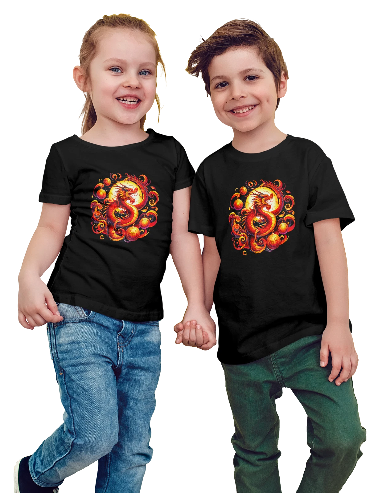 Футболка детская с годом дракона гороскоп чёрная с принтом — подарок любителю фэнтези — Чёрная, фото 1