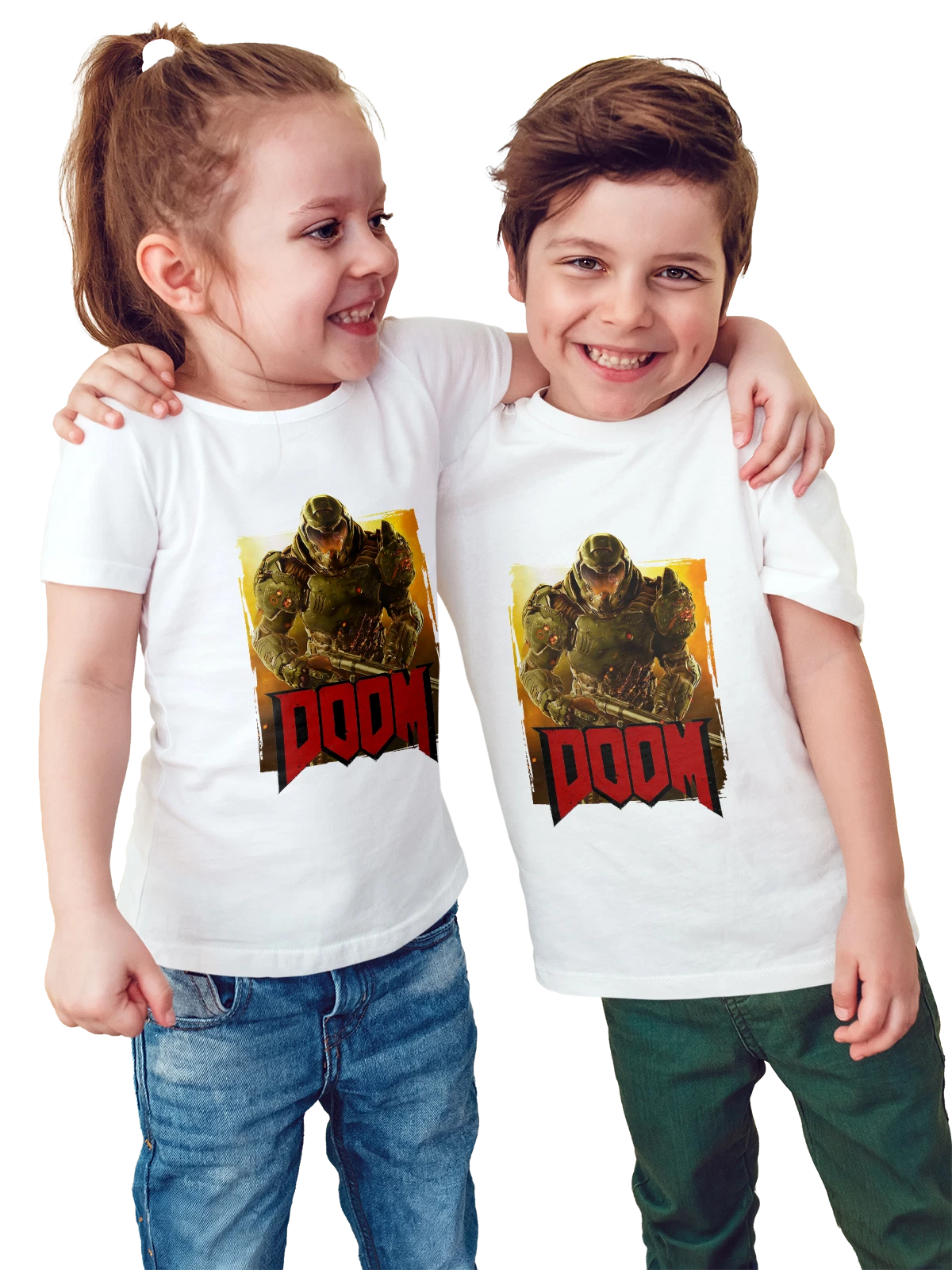 Футболка детская Дум Doom Палач Рока белая с принтом — демоны и космос — Белая, фото 1