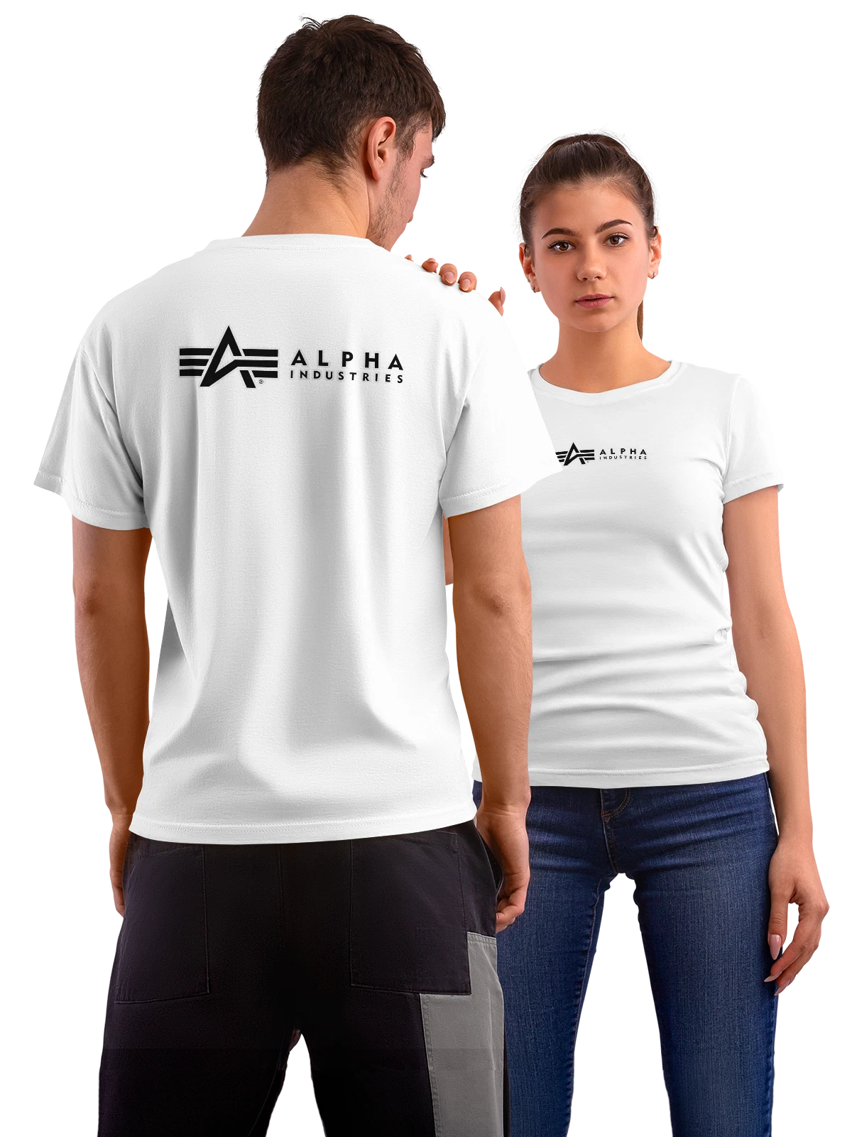 Футболка Alpha Industries белая с принтом на спине — куртки бомберы — Белая, фото 1